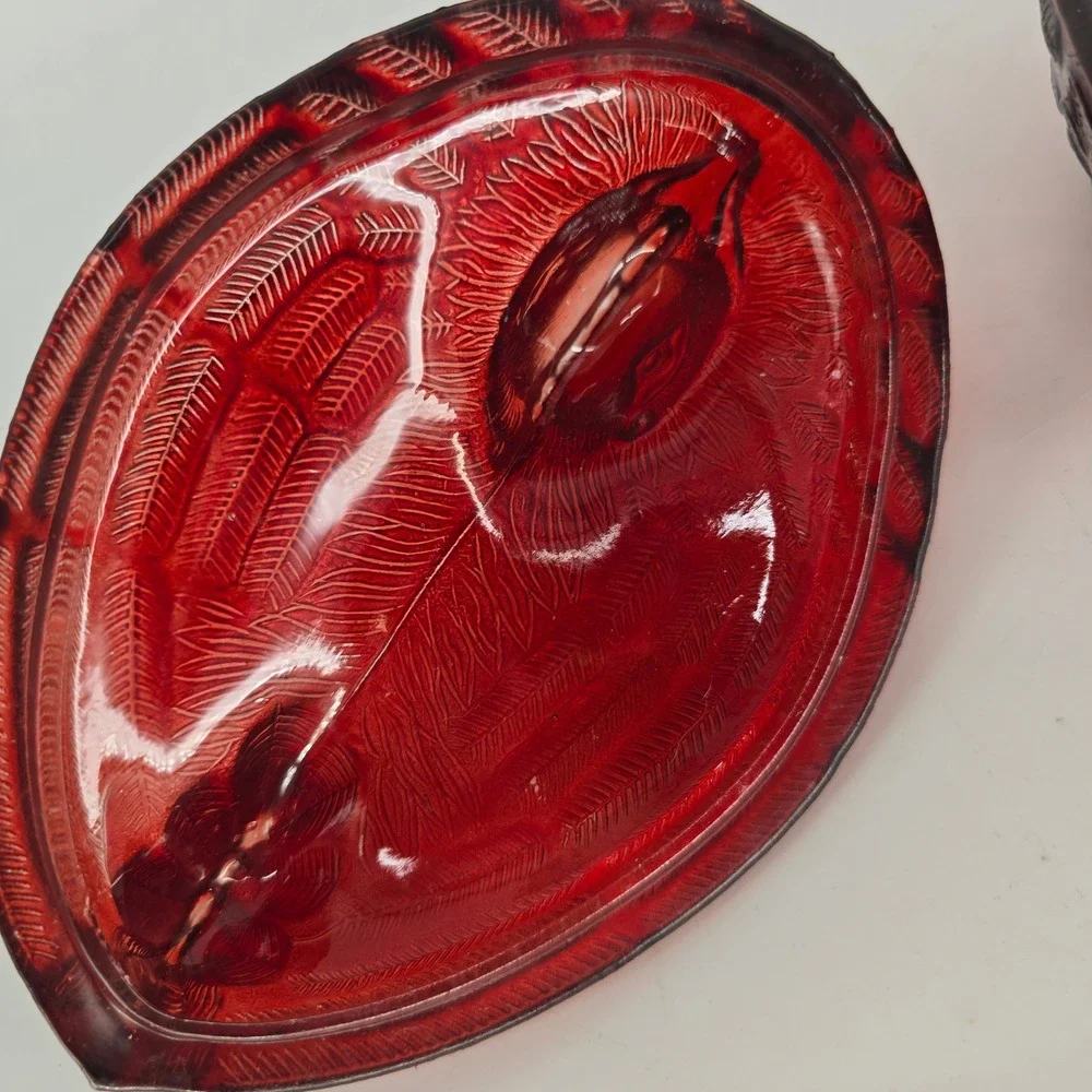 Vintage Cracker Barrel Red Glass Hen on Nest Covered Candy Dish